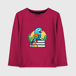 Лонгслив хлопковый детский Попугай на стопке книг, цвет: маджента