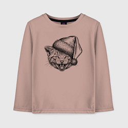 Лонгслив хлопковый детский Новогодний котенок в колпаке, цвет: пыльно-розовый