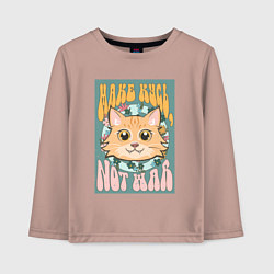 Лонгслив хлопковый детский Винтажный рыжий кот пацифист, цвет: пыльно-розовый