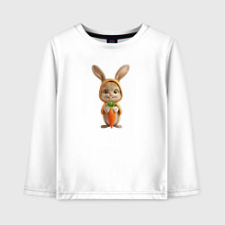 Лонгслив хлопковый детский Веселый заяц - кролик с морковкой, цвет: белый
