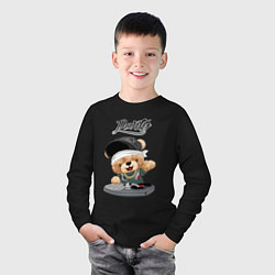 Лонгслив хлопковый детский Плюшевый медвежонок диджей, цвет: черный — фото 2