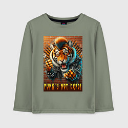 Лонгслив хлопковый детский Punks not dead - motto tiger, цвет: авокадо
