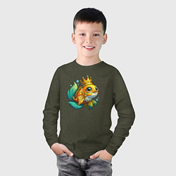 Лонгслив хлопковый детский Золотая рыбка в короне, цвет: меланж-хаки — фото 2