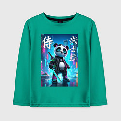 Лонгслив хлопковый детский Panda samurai - bushido ai art, цвет: зеленый