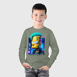 Лонгслив хлопковый детский Кибер Барт - нейросеть фантазия, цвет: авокадо — фото 2