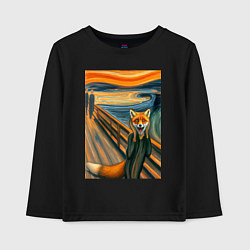 Лонгслив хлопковый детский Лиса кричит - мем картина от нейросети, цвет: черный