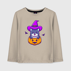 Лонгслив хлопковый детский Kitty halloween, цвет: миндальный