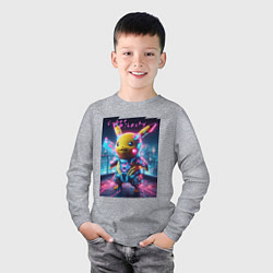 Лонгслив хлопковый детский Cyber Pikachu - neon glow ai art fantasy, цвет: меланж — фото 2