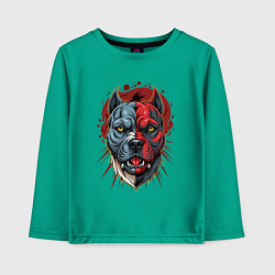 Лонгслив хлопковый детский Свирепый питбуль голова, цвет: зеленый
