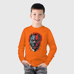 Лонгслив хлопковый детский Свирепый питбуль голова, цвет: оранжевый — фото 2