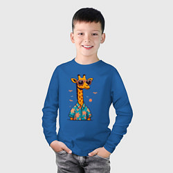 Лонгслив хлопковый детский Модный жираф в солнечных очках и гавайской рубашке, цвет: синий — фото 2