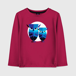 Лонгслив хлопковый детский Семья филинов на фоне большой луны, цвет: маджента