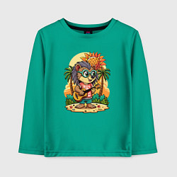Лонгслив хлопковый детский Ежик гитарист и летний вайб, цвет: зеленый