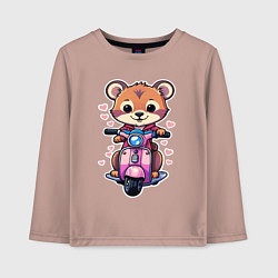 Лонгслив хлопковый детский Медведик на мопеде катается, цвет: пыльно-розовый