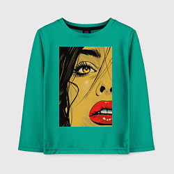 Лонгслив хлопковый детский Женский портрет поп-арт, цвет: зеленый