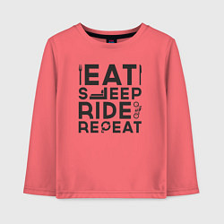 Лонгслив хлопковый детский Eat sleep ride repeat, цвет: коралловый