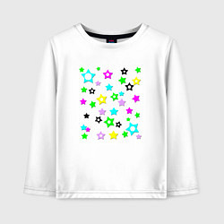 Лонгслив хлопковый детский Разноцветные неоновые звезды, цвет: белый