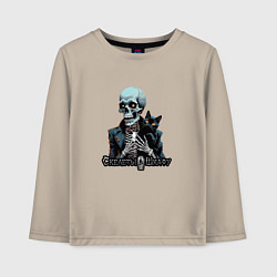 Лонгслив хлопковый детский Арт котик и скелет, цвет: миндальный