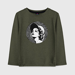 Лонгслив хлопковый детский Ретро -лицо девушки шестидесятых, цвет: меланж-хаки