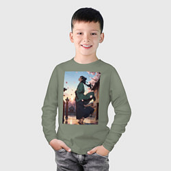 Лонгслив хлопковый детский Монолог фармацевта Маомао во дворце, цвет: авокадо — фото 2