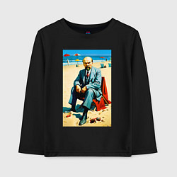 Лонгслив хлопковый детский Великий вождь Ленин на пляже - Биарриц, цвет: черный
