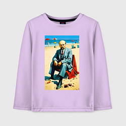 Лонгслив хлопковый детский Великий вождь Ленин на пляже - Биарриц, цвет: лаванда