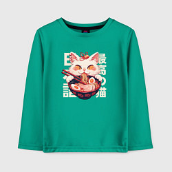 Лонгслив хлопковый детский Ramen and cat japan style, цвет: зеленый