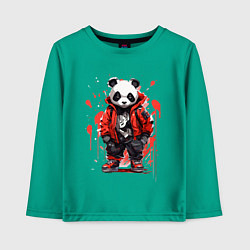 Лонгслив хлопковый детский Модная панда в красной куртке, цвет: зеленый