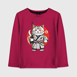 Детский лонгслив Ниндзя кот с саблей красное солнце