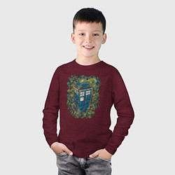 Лонгслив хлопковый детский Ван Гог - Тардис, цвет: меланж-бордовый — фото 2