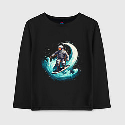 Лонгслив хлопковый детский Космонавт занимающийся серфингом, цвет: черный