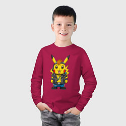 Лонгслив хлопковый детский Пикачу в рок стиле, цвет: маджента — фото 2