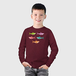 Лонгслив хлопковый детский Акулы в стиле поп-арт, цвет: меланж-бордовый — фото 2