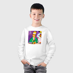 Лонгслив хлопковый детский Гомер Симпсон спагетти болоньезе, цвет: белый — фото 2