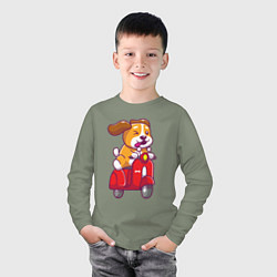 Лонгслив хлопковый детский Пёсик на мотороллере, цвет: авокадо — фото 2