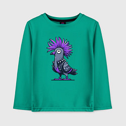 Лонгслив хлопковый детский Мультяшный голубь панк с ирокезом, цвет: зеленый