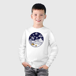Лонгслив хлопковый детский Космический остров, цвет: белый — фото 2