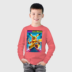 Лонгслив хлопковый детский Happy halloween - terrible Pikachu, цвет: коралловый — фото 2