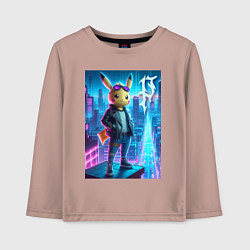 Лонгслив хлопковый детский Чувак Пикачу в мегаполисе - урбан нейроарт, цвет: пыльно-розовый
