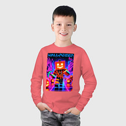 Лонгслив хлопковый детский Halloween is coming - neon glow collaboration, цвет: коралловый — фото 2