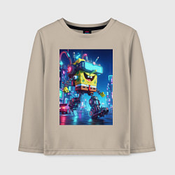 Лонгслив хлопковый детский Cyber Sponge Bob - neon glow fantasy, цвет: миндальный