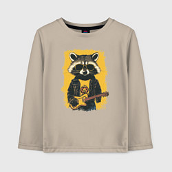 Лонгслив хлопковый детский Енот рокер играет на гитаре, цвет: миндальный