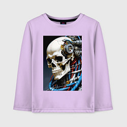 Лонгслив хлопковый детский Кибер череп - нейроарт фантазия, цвет: лаванда