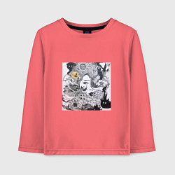 Лонгслив хлопковый детский Лицо в абстракционистском стиле и животные, цвет: коралловый