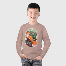 Лонгслив хлопковый детский Лиса и горы, цвет: пыльно-розовый — фото 2