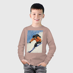 Лонгслив хлопковый детский Горнолыжный спорт спуск - живопись маслом, цвет: пыльно-розовый — фото 2