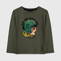 Лонгслив хлопковый детский Безопасность - медленная езда, цвет: меланж-хаки