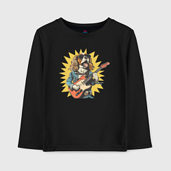 Лонгслив хлопковый детский Кавалер кинг чарльз спаниель рокер играет на гитар, цвет: черный