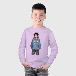 Лонгслив хлопковый детский Ван-Пис Луффи Монки, цвет: лаванда — фото 2