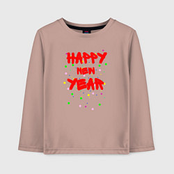 Лонгслив хлопковый детский Happy New Year ярко-красным, цвет: пыльно-розовый
